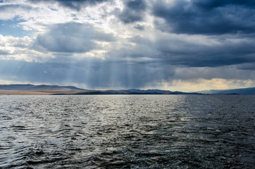 Olkhon. View of the island from the ship in Lake Baikal