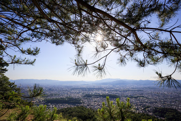View of Kyoto City seen from the top of Daimonji Mountain