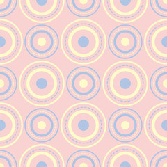 Geometric seamless pattern. Pale pink background with blue and beige elements