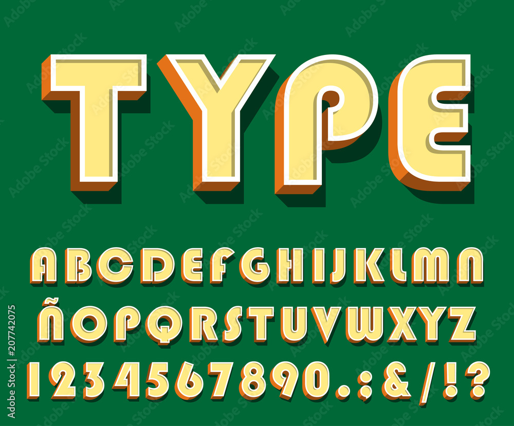 Aufkleber high quality vintage alphabet and numbers on color background . isolated vector elements