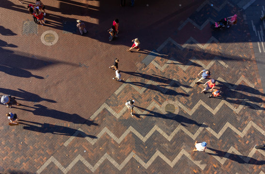 Top View Of People In Sydney Walking At Circular Quay , It Was Busy At Opera House,Australia