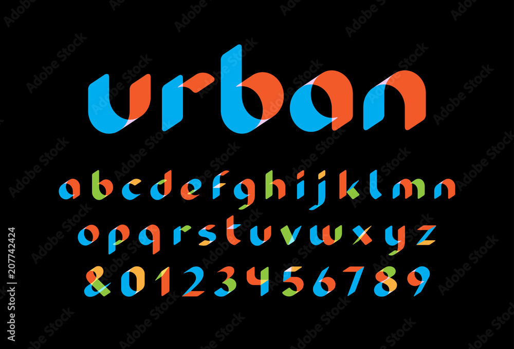 Poster transparent font. vector alphabet with overlay effect letters and numbers.