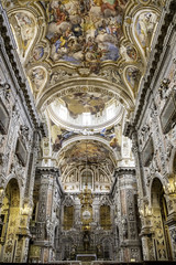 Fototapeta na wymiar Palermo, Italy April, 2018: Interiors, frescoes and architectural details of the Santa Caterina church in Palermo. Italy. The church is a synthesis of Sicilian Baroque, Rococo and Renaissance styles.
