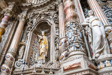 Palermo, Italy - April, 2018: altar of the Santa Caterina church in Palermo. Italy. The church is a synthesis of Sicilian Baroque, Rococo and Renaissance styles.