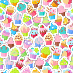 Cupcakes vector seamless pattern background.