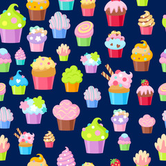 Cupcakes vector seamless pattern background.