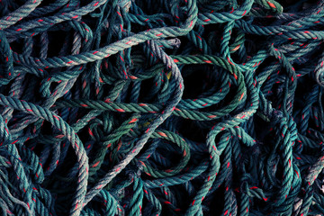 green nylon ropes full of frame as background. vintage look