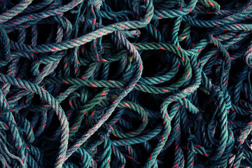 green nylon ropes full of frame as background. vintage look