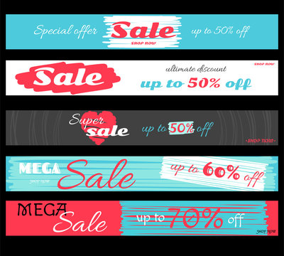 Set of horizontal super sale discount banners