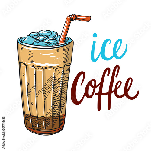 Cold Brew Iced Coffee Hand Drawn Vector Illustration Cold Brew Iced Coffee Hand Drawn Vector Illustration