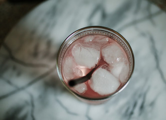 pink drink on marble table
