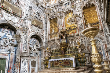 Palermo, Italy - April, 2018: altar of the Santa Caterina church in Palermo. Italy. The church is a...