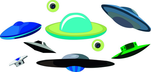 World UFO Day. Set emblems on white background. Vector 