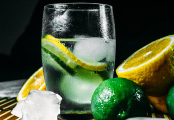 Lime and lemon splash with ice and some detox water