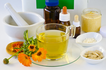 Alternative Medicine. Calendula products.