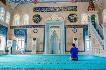 Interior view of Center Isabey Mosque in Bursa