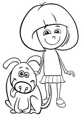 girl with funny dog cartoon coloring book