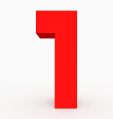 number 1 3d cubic red isolated on white