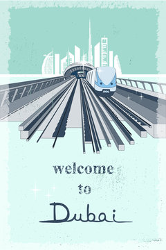 Welcome to Dubai metro transport system retro poster