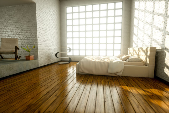 Modernes Schlafzimmer im Morgenlicht