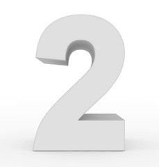 number 2 3d clean white isolated on white