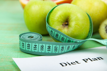 Food and sheet of paper with a diet plan