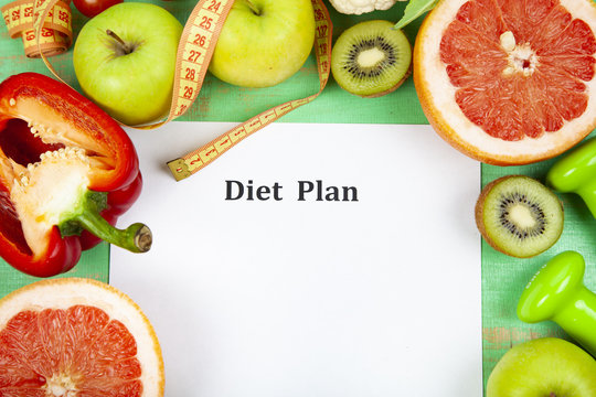 Food and sheet of paper with a diet plan