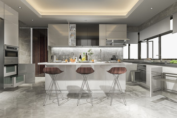 3d rendering beautiful modern kitchen with dining bar