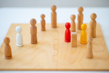 systemic board, family therapy, concept, psychotherapy wooden figures, people, team constellation,...
