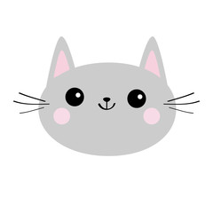 Gray cat head face silhouette icon. Cute cartoon kitty character. Kawaii animal. Funny baby kitten with eyes, mustaches. Love Greeting card. Flat design. White background Isolated.