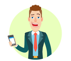 Businessman holding mobile phone in hand