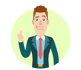 Businessman with crossed fingers