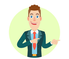 Businessman showing something beside of him