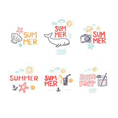 Summer. Hand drawn. Letting. Holiday, sun, beach vacation. Vector illustration.