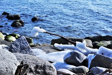 Eiszeit an der Ostsee - Winter Ade an der Küste - Eis auf Steinen 