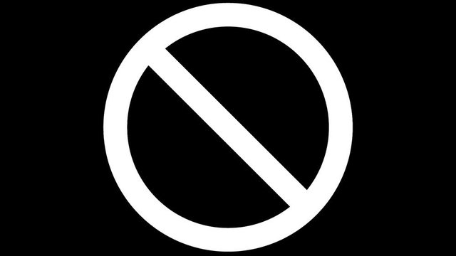 Alpha matte silhouette of International prohibition sign, alpha channel mask. No symbol black and white CG animation, seamless loop.