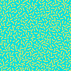 Abstract modern pop art vector seamless pattern with yellow forms in trendy memphis style on turquoise background.