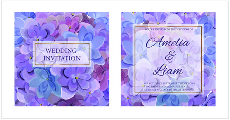 Wedding invitation with hydrangea flowers in watercolor style