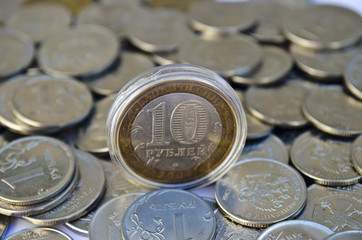 placer of different coins. selection of coins for the collection. Ruble, a penny