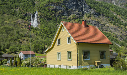 Fototapeta na wymiar Flam, Norway. A small hamlet on Aurlandsfjord, an arm of the world's secon longest Fjord Sognefjord