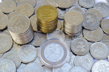 placer of different coins. selection of coins for the collection. Ruble, a penny