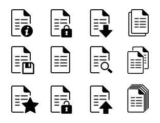 Vector file icons with black folded corner different symbols