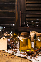 Fototapeta na wymiar Traditional transparent flax oil