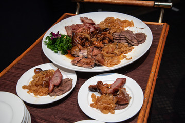 Mixed plate of jelly fish, octopus, beef and chicken at a chinese restaurant
