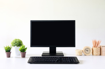 blank screen Computer, Desktop PC. for business on work table front view