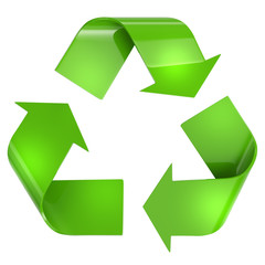 Obraz premium Green Recycling Arrows Sign on White Background
