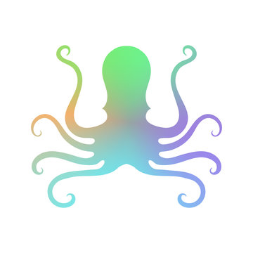 Colorful Octopus Icon. Stilized Logo Design. Sea Food Symbol.