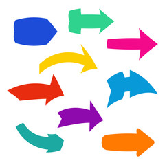 Set of nine multicolored various arrows. Vector illustration
