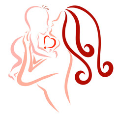 Loving mother, baby and toy in the shape of heart