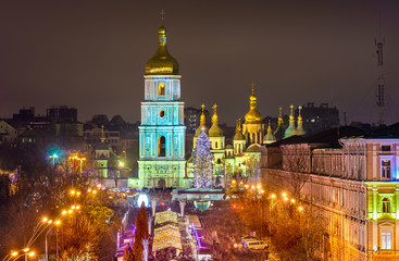 Fototapeta na wymiar View of Saint Sophia Cathedral, a UNESCO world heritage site in Kiev, Ukraine